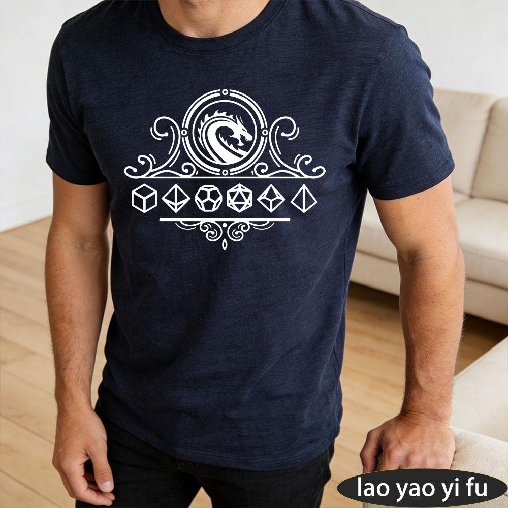 Elegant Ornate Dragon Dice Border Graphic Tee Unisexs Minimalist DD Inspired TShirt Gothic Dragon Emblem Shirt Unisex Cotton Tops
