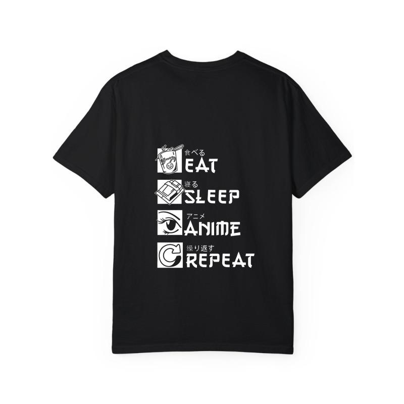 Weißes T-Shirt Eat Sleep Anime Repeat Grafikdruck für Freizeitkleidung