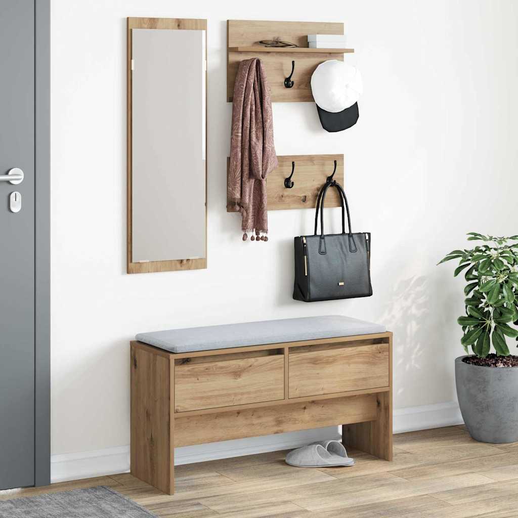 Hallway Furniture Set with Shelf 4 pcs Rustic Oak Wood Material