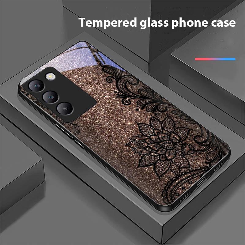 Kolorowy Totem Kwiatowy Dla Y72 33S 11 03 36 96 Lite 35 16 Iqoo 12 V40 SE 5G 29 40 21 30 X80 Pro Vivo Etui na Telefon ze Szkła Hartowanego