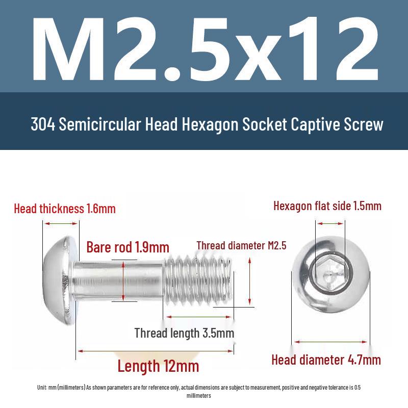 Yigu 304 Stainless Steel Anti-Loosening Hex Socket Captive Screws - M2/M3