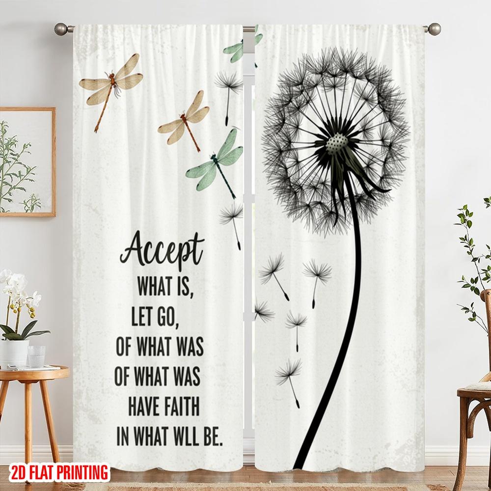 2pcs 2D flat printing Party Curtains Dragonfly Dandelion Accept Let Go 100% Polyester Without Electricity All Season Party &