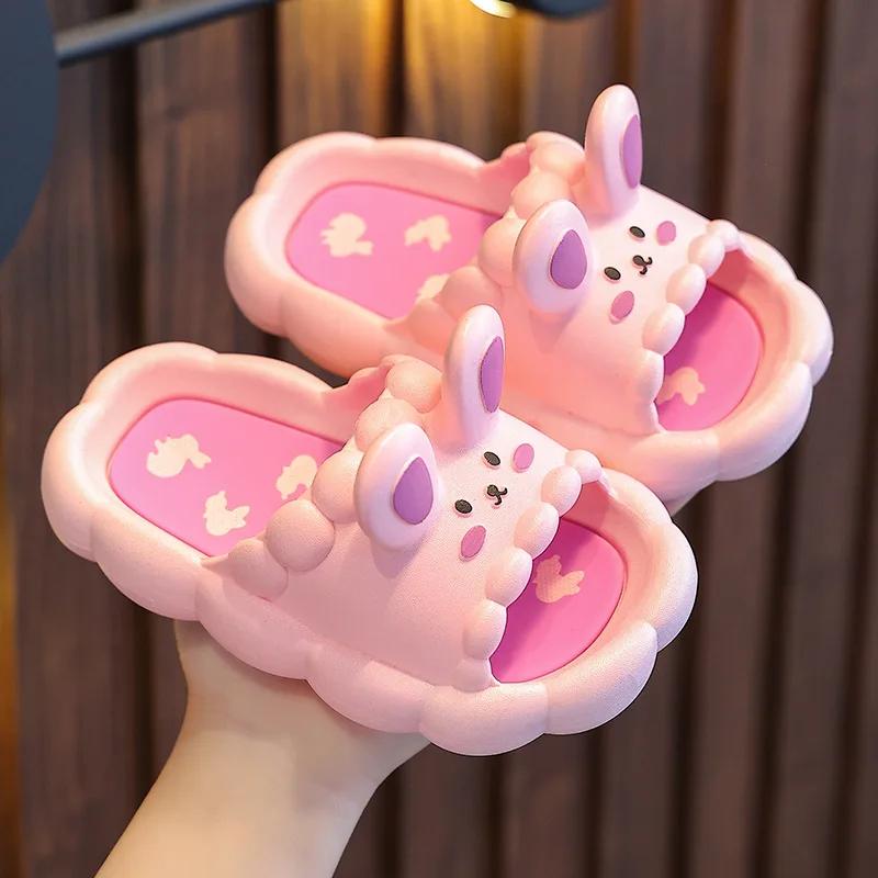 Kids Summer Cute 3D Rabbit Slippers Non Slip Breathable Soft Home Bathroom Sandals For Girls