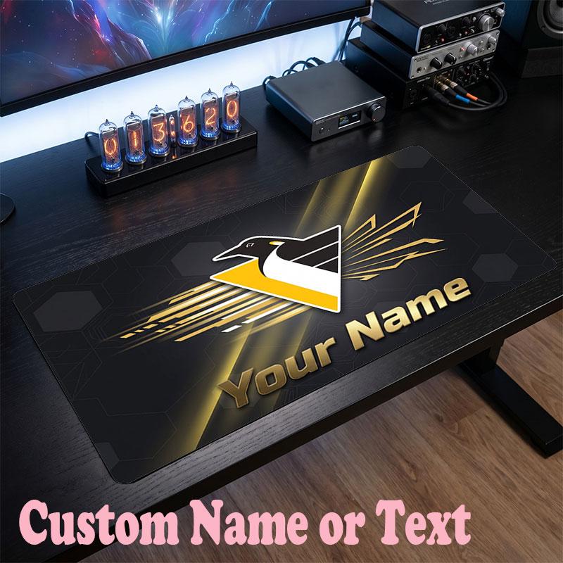 Pittsburgh Penguins Benutzerdefinierter Name Text Mauspads, Große Schreibtisch-Mausmatte Personalisiertes Home-Office-Geschenk