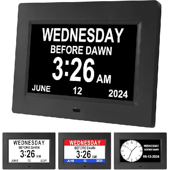 Large Wall Clock Dementia Clock for Seniors 4-Colors Large Display Digital Alarm Clock 7 Inch Digital Wall Clock with Day and Date for Elderly,Custom