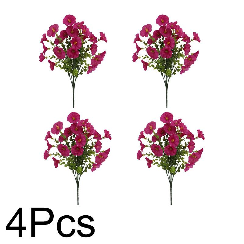 4 Bundles Artificial Flowers Outdoors Fake Flowers Realistic Bonsai Shrub Garden Home Decor Morning Glory Vibrant