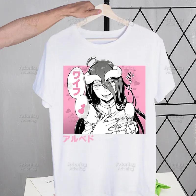 Overlord Anime Albedo T Shirts For Guys O-Neck Short Sleeve Ainz Ooal Gown Momonga T-shirt Regular Men Hip-Hop Tee Shirt