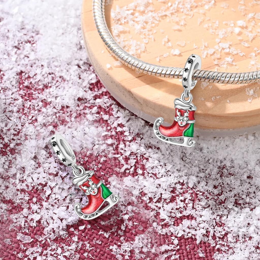 Copper Christmas Collection Elk Boots Charm Pendant Bead Charms Compatible With Authentic Bracelets for Women Valentine Day Jewellery Gifts