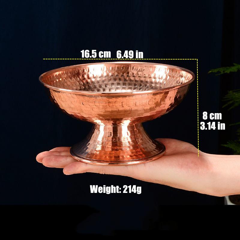 Tibetan Red Copper Bowl Fruit Dish Auspicious 21 CM Buddhism Engraving Plate Altars Food Tray Desktop Indoor Home Decorative