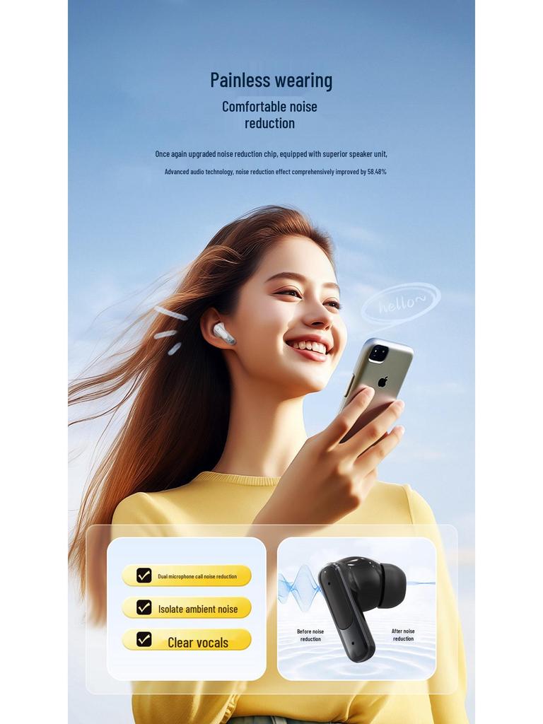 2025 New Wireless ANCENC Bluetooth Earphones E100 - Noise Cancelling, High Sound Quality, Extra Long Battery Life, Sports Model.