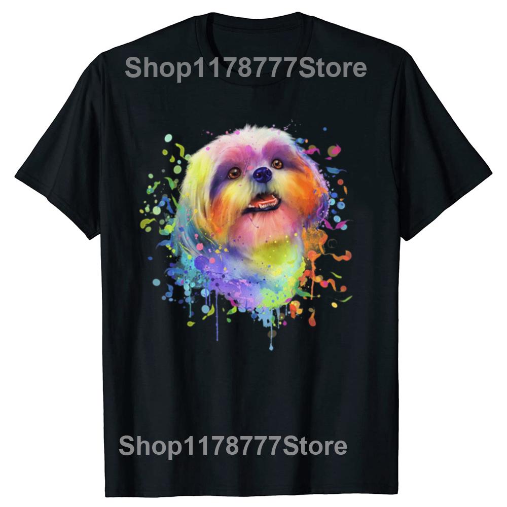 

New Men Colorful Splash Art Shih Tzu Shitzu Puppy Owner T Shirt Oversize Tee shirt Casual Short Sleeve Vintage Couples T-Shirt 4XL