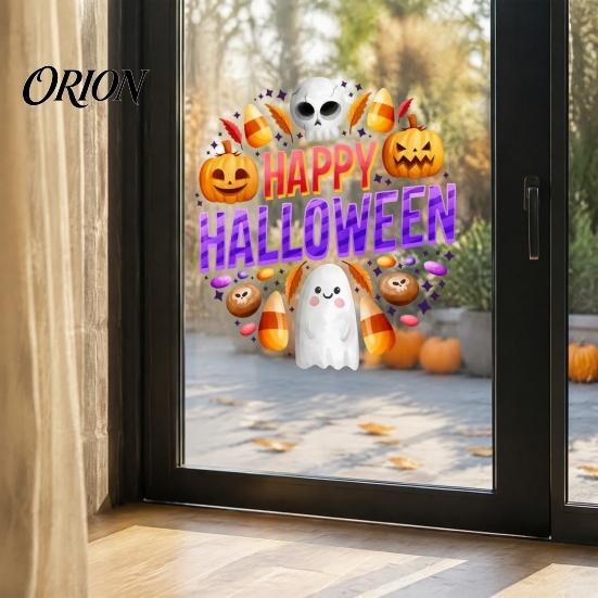 Durable Sunproof Glass Stickers Halloween Window Clings, Cute Ghost Pumpkin Skull Happy Sticker, Reusable Skeleton Theme Party Supplies Double