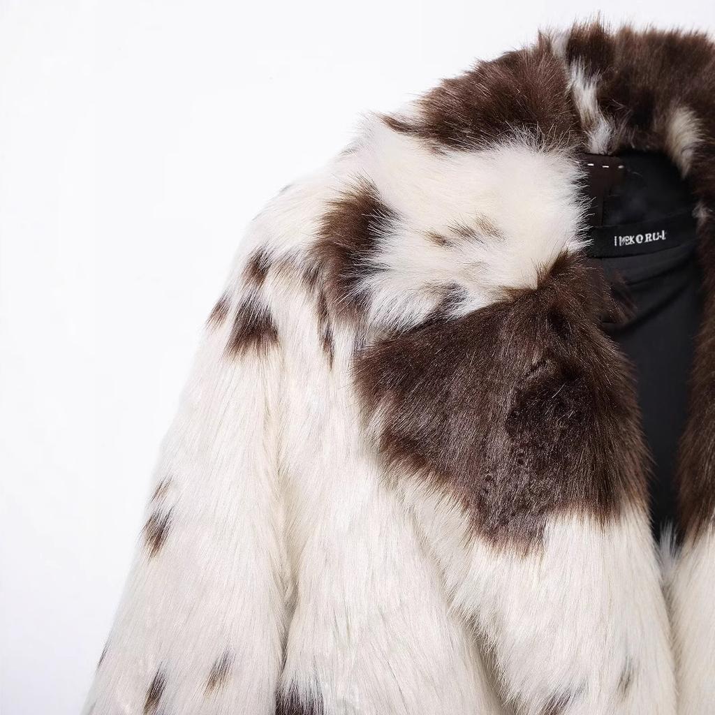 Palton din Blană Artificială cu Model Animal Toamnă și Iarnă Sens Înalt Fete Picante Europene și Americane Palton Mediu și Lung