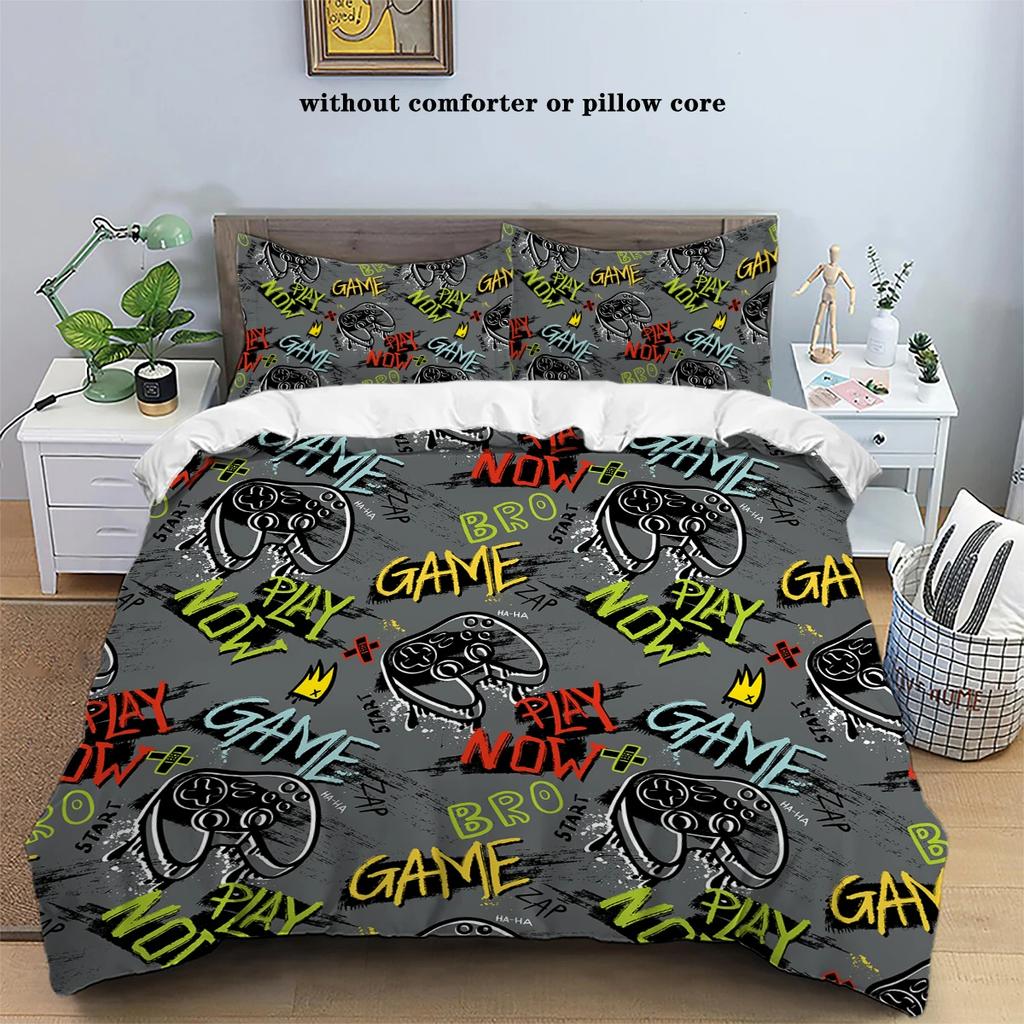 3-piece down duvet cover set with game controller pattern digital printing (1 duvet cover+2 pillowcases, no core) bedding set