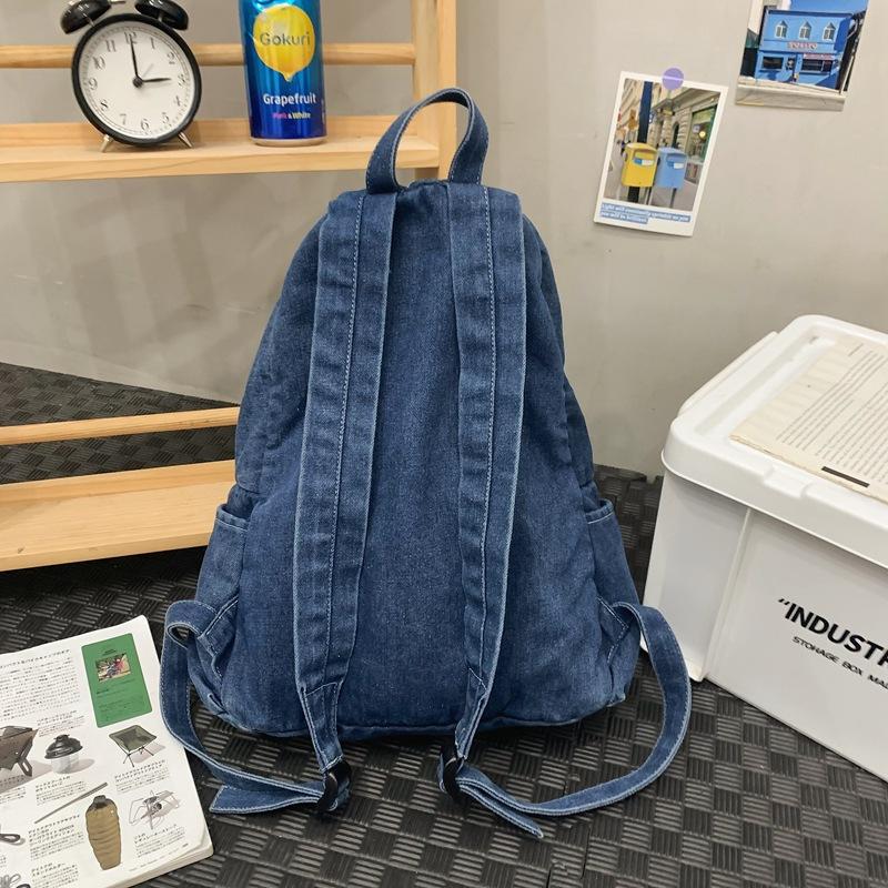 Schoolbag Denim Schoolbag Female Retro Mori Canvas Backpack Korean Version Harajufeng High School Student Casual Versatile Backpack
