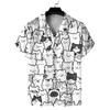 Korte mouw shirt met cartoon kattenprint, Casual leuk topje voor dagelijks gebruik