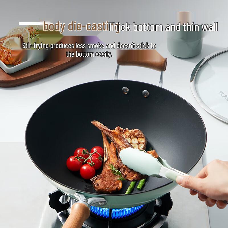 COOKER KING Enamel Titanium Cast Iron Flat-Bottom Wok