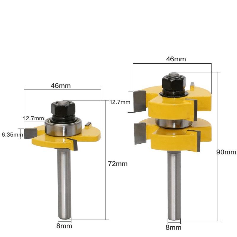 Set de 2 bucăți 6 mm 1/4 inch 8 mm cu tijă pentru freza cu lambă și canelura - Stoc mare de până la 1-1/4 inch Freză pentru prelucrarea lemnului Dispozitiv de tăiere pentru unelte pentru prelucrarea lemnului