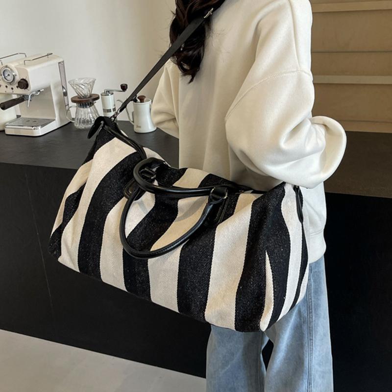 Retro Striped Women's Large Capacity Travel Handbag Durable Oxford Convertible Crossbody Shoulder Bag for Weekend Trips & Daily Commute CLE