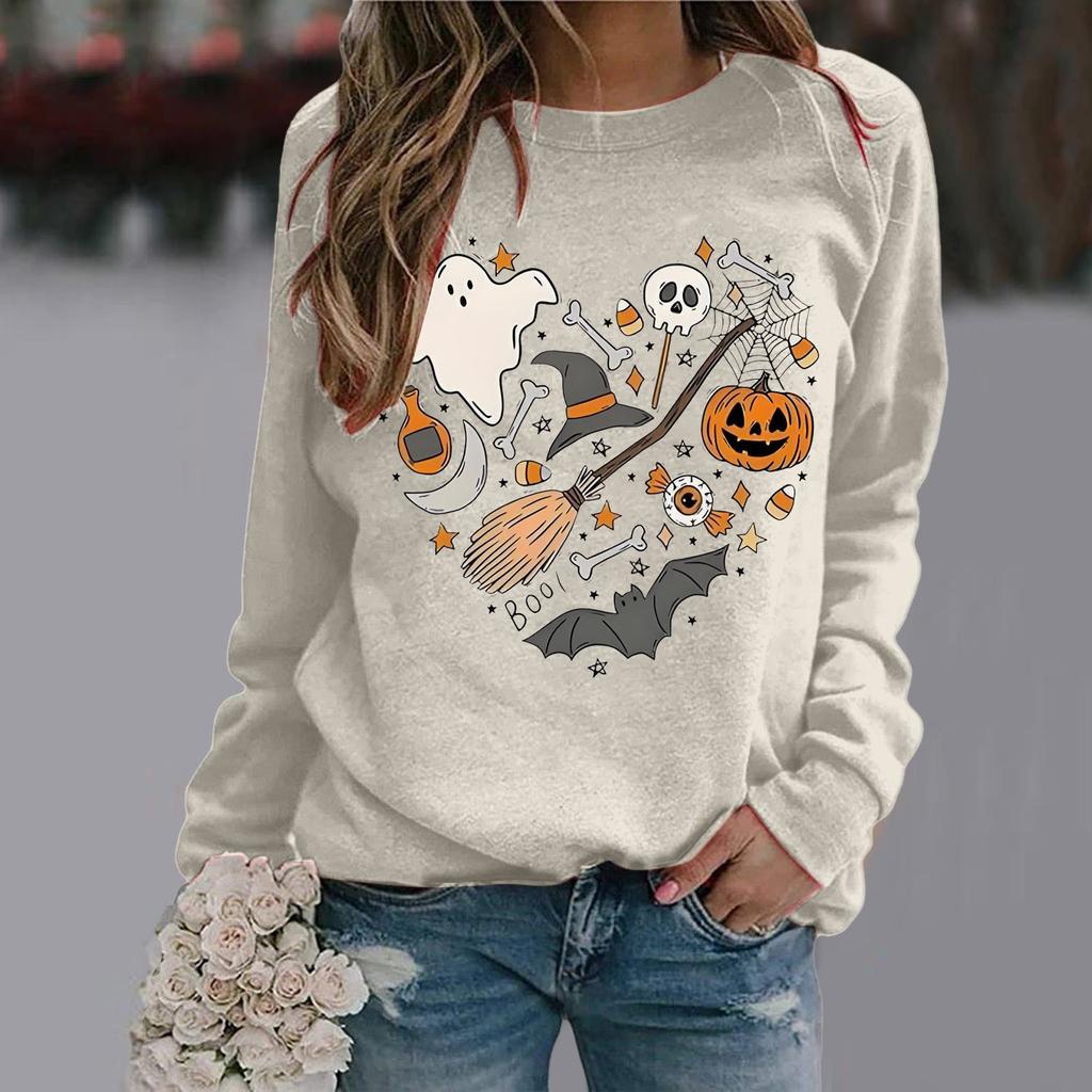 Halloween O-neck Sweatshirt Unisex Halloween Printed Sweatshirt Hoodless Sweatshirt Long Sleeve Sweatshirt Top Ropa De Mujer