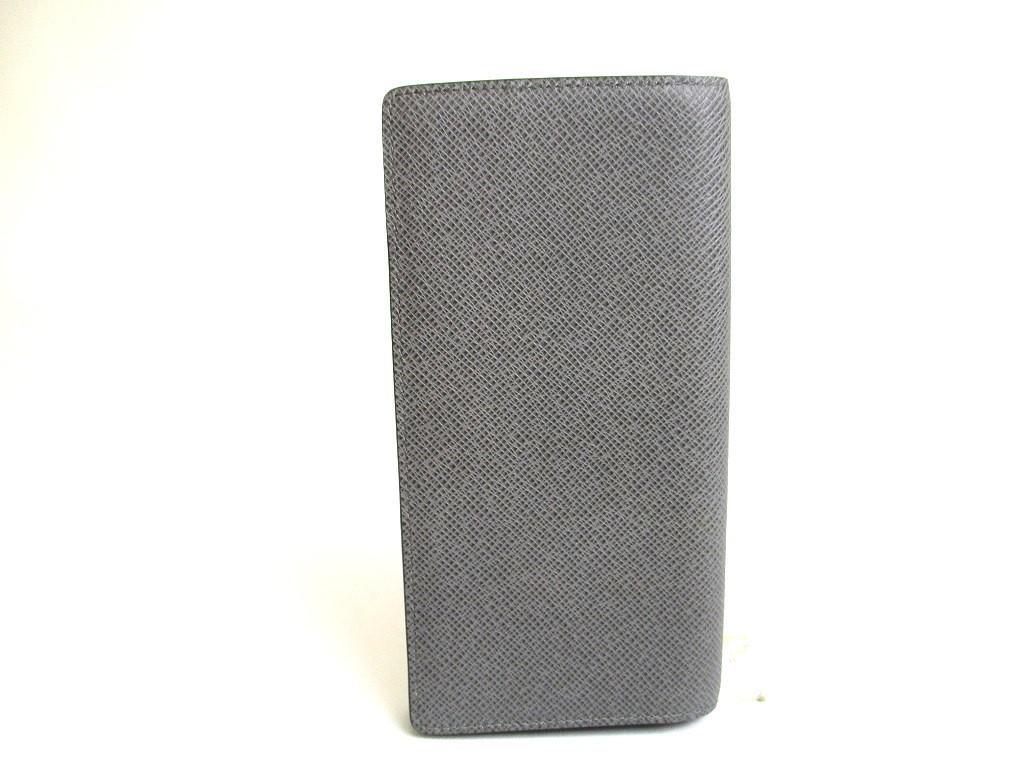 Autentická LOUIS VUITTON Šedá Taiga Kůže Klopa Peněženka na bankovky Portefeuille Long #a564 Repasovaná