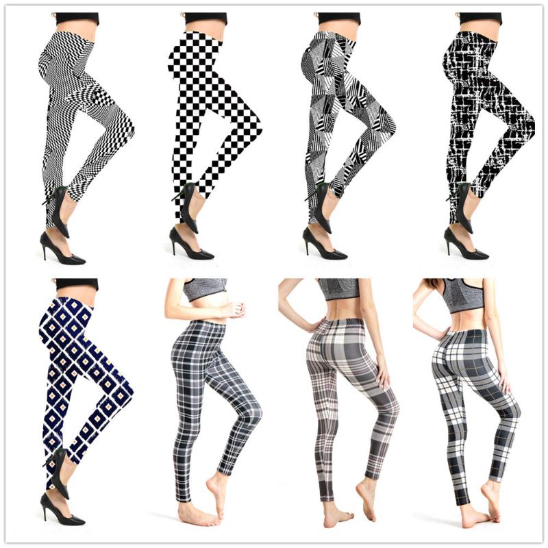 Fashion Geometric Striped Plaid Printed Leggings Stretch Pants Leggings High Waist Elasticity Pants Soft Trousers for Women Tights Fitness Yoga Pants