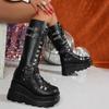 Fashion Ultra-high Platform Single Boots Women's Autumn and Winter New Round Toe Lace-up Metal Buckle Platform High Boots