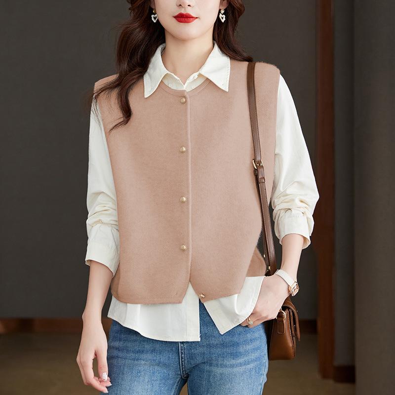 Round Neck Knitted Sleeveless Vest for Women, Fashionable and Versatile Warm Layered Vest Jacket Can Be Worn Inside and Outside