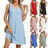 Europe, America 2025 Spring and Summer New Solid Color Round Neck Loose Sleeveless Pocket Dress