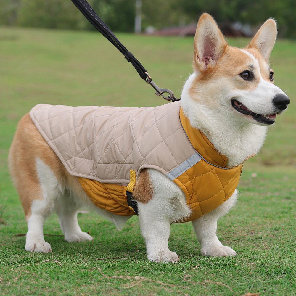 Autumn and winter new dog clothes, warm reflective dog clothes thickened cotton vest dog cotton clothes pet clothing