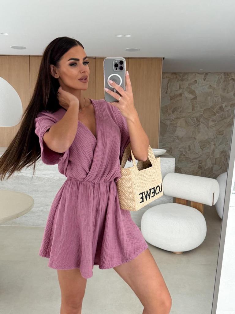 2025 Neuer Sommer tiefer V-Ausschnitt Kurzarm Taillenraffung Jumpsuit Shorts