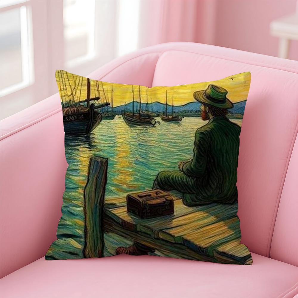 

Van Gogh Starry Sky Oil Painting Cushion Cover Linen Pillowcase Cover Soft Decor for Sofa Home Room 30X30cm