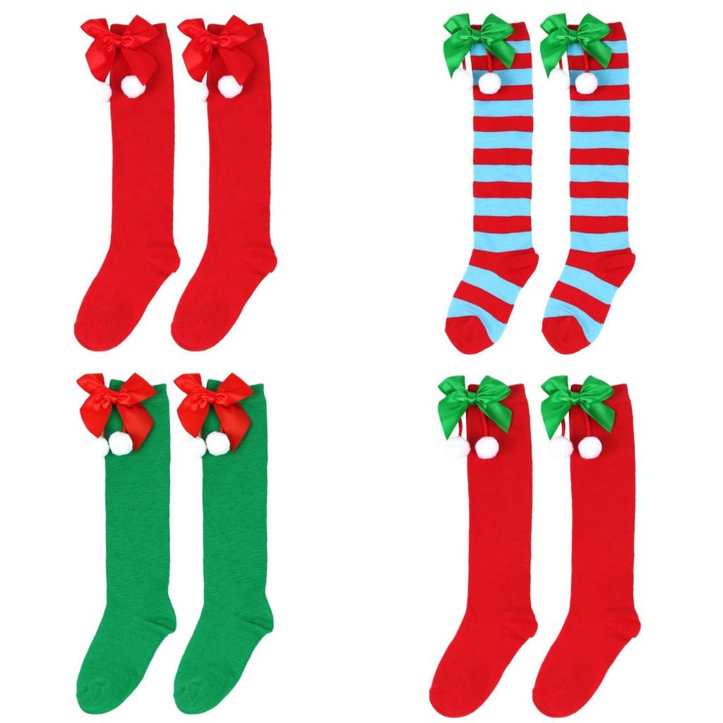 Cute Butterfly Bow Christmas Socks For Girls Long Tube Polyester Fabric