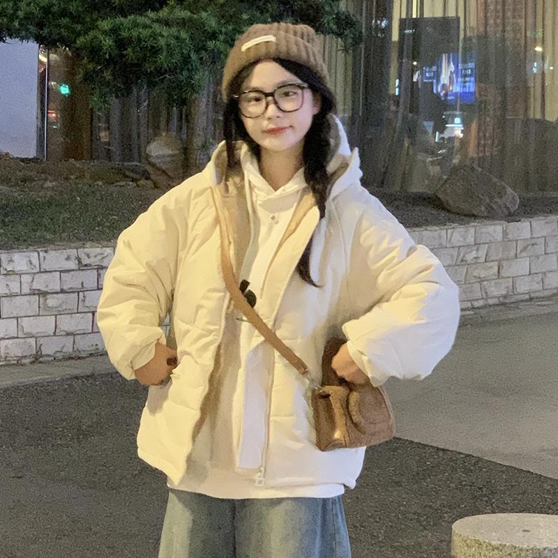 2025 Bread Jacket Thickened Padded Jacket Harajuku BF Style Cotton Jacket Student Loose Jacket New Fall and Winter Plus Size Women's Clothing