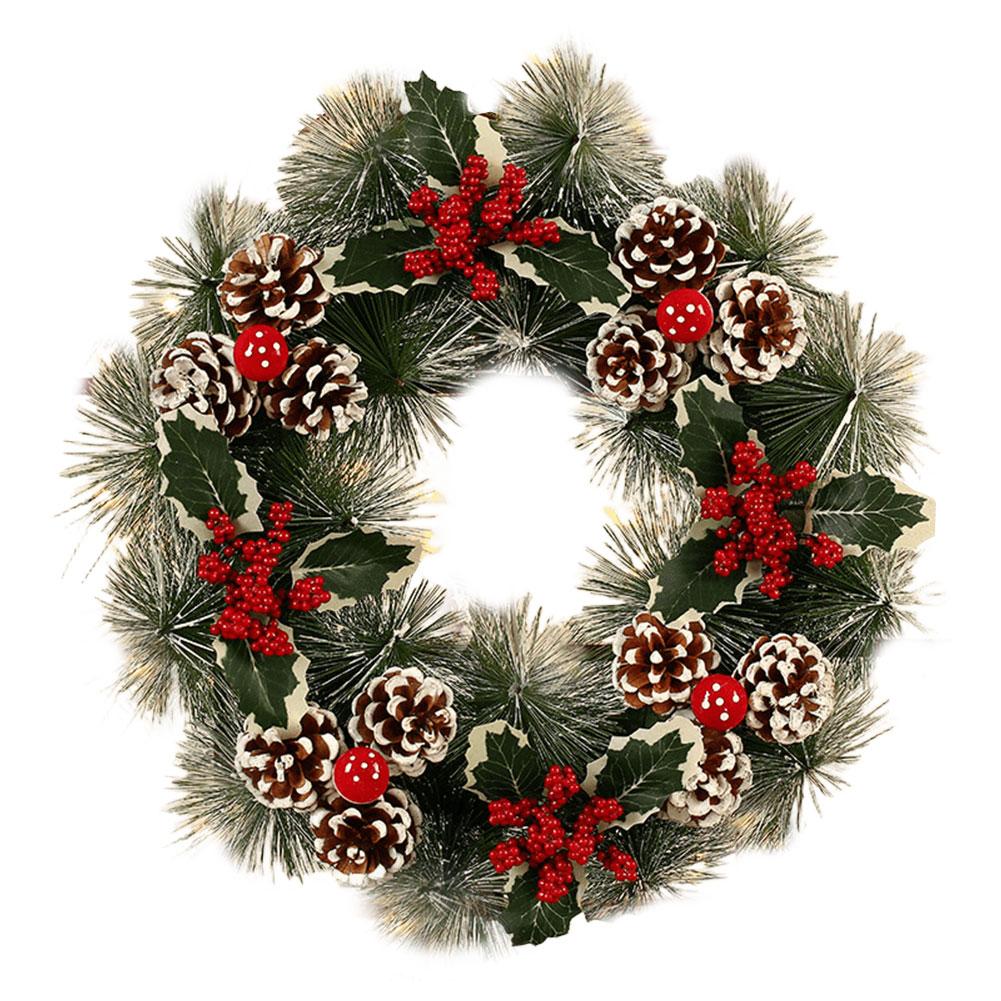 Christmas Door Decor Wreaths Realistic Hanging Wreath Garland Decoration Versatile Bow/Berry/Santa/Reindeer for Home Party Decor