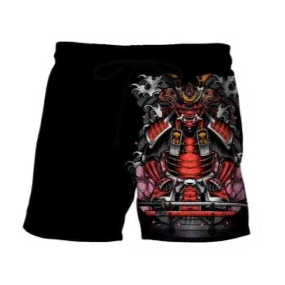 Ghost Japanese Samurai Mask Warrior Muay Thai Boxing Kickboxing Shorts 3D Print Training Unisex Men Women Fitness Gym Sport Workout Casual Streetwear