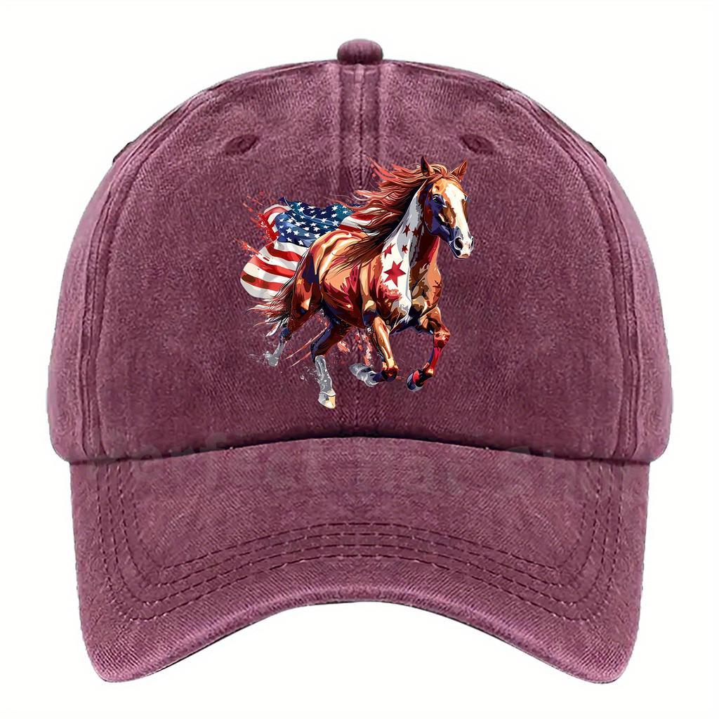 Damen Einstellbare Patriotische Galoppierende Pferde Amerikanische Flagge Baseballkappe Atmungsaktives Netz Mehrfarbige Optionen