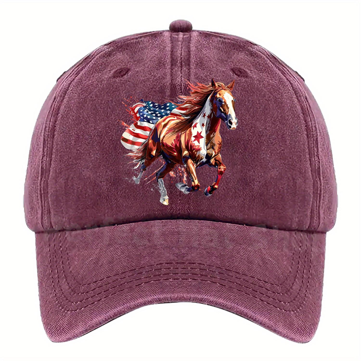 Женская Регулируемая Патриотическая Бейсболка с Изображением Скачущей Лошади и Флагом США Дышащая Сетчатая Многоцветные Варианты One Size