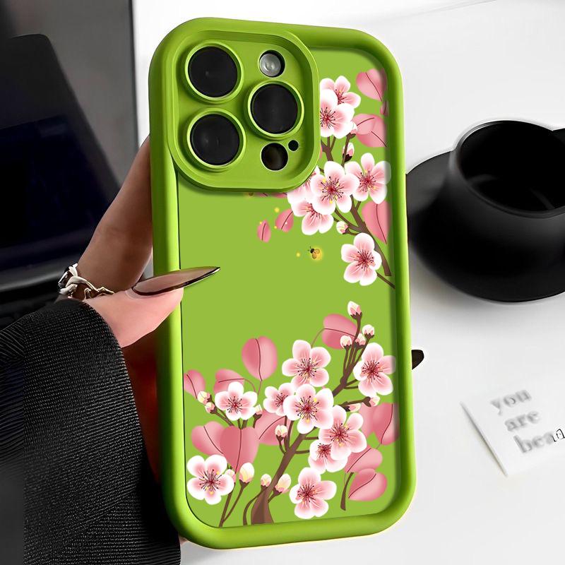 Für iPhone 16 Pro Max 15 Pro 14 Plus 13 12 11 XS 8 7 Telefonhülle Rosa Blumendruck Matte Stoßfeste Linsenschutz TPU Weiche Stoßstangenabdeckung