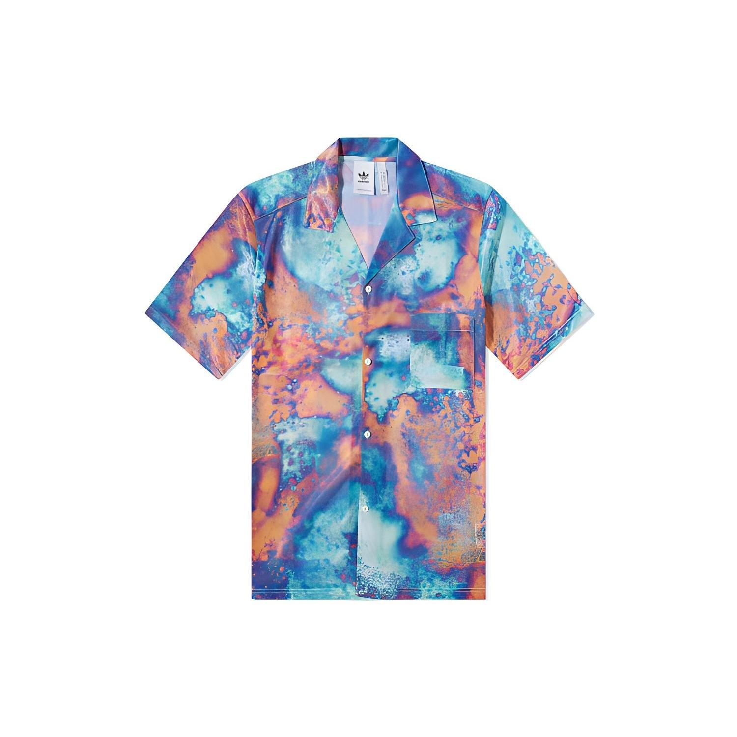 adidas originals Full Print Tie Dye Color Block Printing Embroidered Logo Short Sleeve Shirt Multicolor Men s HT1647 XS