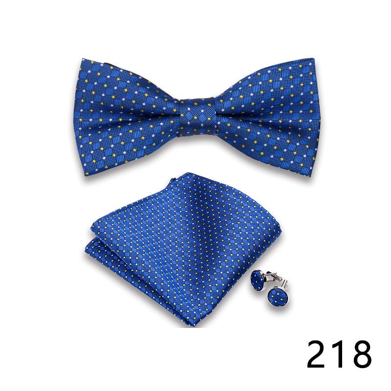 Men's Formal Bow Tie and Pocket Square Set for Banquets and Weddings, with Lapel Flower.