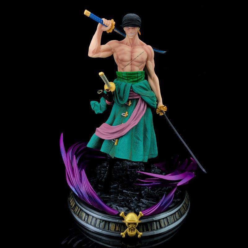 One Piece Zoro GK Statue: Doppelkopf, Austauschbares Drei-Schwerter-Stil Anime-Modell.