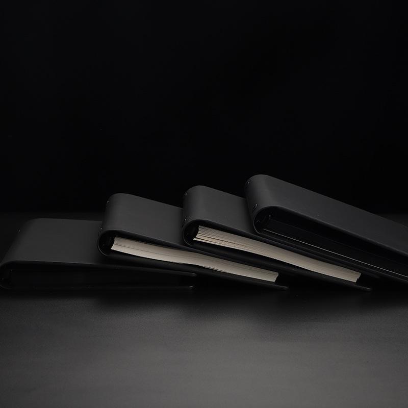 Minimalist Black A5 PU Leather Loose-Leaf Notebook with Black Card Paper Inner Pages