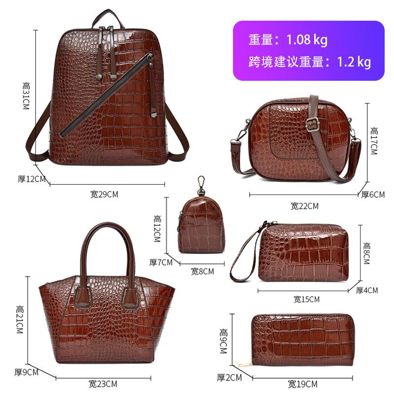Women's bag new wind crocodile pattern six-piece set, mother and child bag single shoulder portable messenger bag backpack fashion