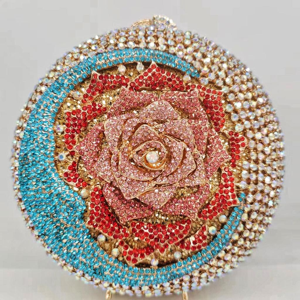 Mondblume Kristall Abend-Clutch-Taschen Strass Damen Blumig Party Runde Diamant-Clutches WHTUOHENG Damen Dinner Abschlussball Handtasche
