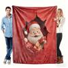 3D Santa Claus Christmas Blanket Festive Red Broken Wall Design Soft Flannel Throw Blanket  Xmas Gift for Kids & Adults Travel