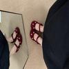 French Rhinestone Flower Mary Jane 2025 Small Square Head Light Mouth Single Shoes Women's Word with Silver Mary Jane Shoes
