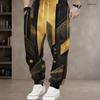 Men S Plus Size Geometric Printed Jogger Pants Black Gold Silver Drawstring Waist Side Pockets Cuffed Ankle