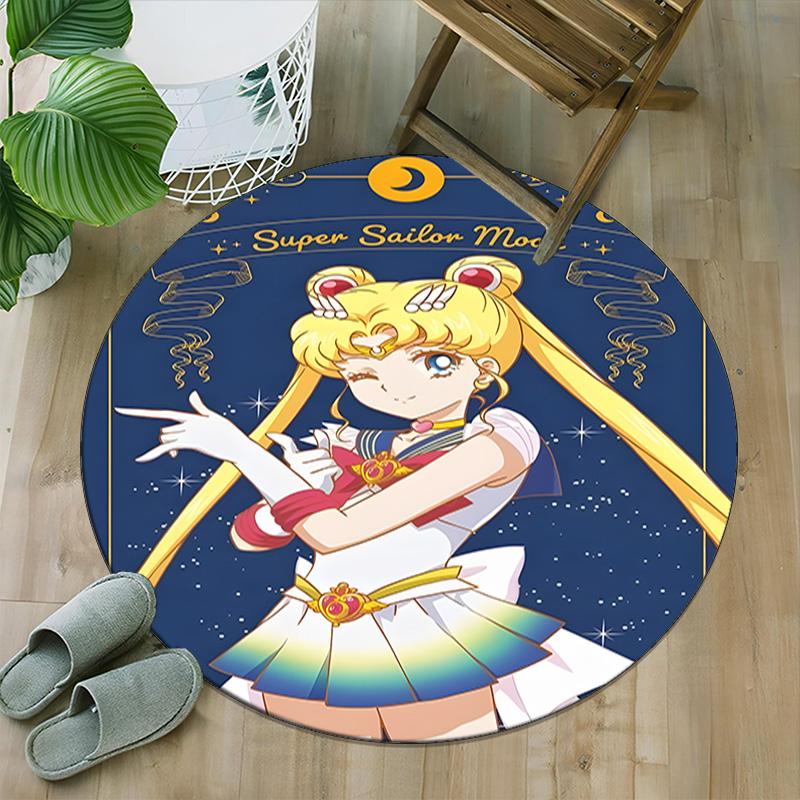 1pc Sailor Moon Carpet, Round Rug, Comfortable, Suitable for Entryways, Living Rooms, Office, And Bedrooms, Christmas Decoration