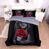 Rosa 3D Teschio di Halloween Lusso Biancheria da Letto Set Copripiumino Matrimoniale Invernale Nero Biancheria da Letto Set Copripiumino King Copripiumino+federa